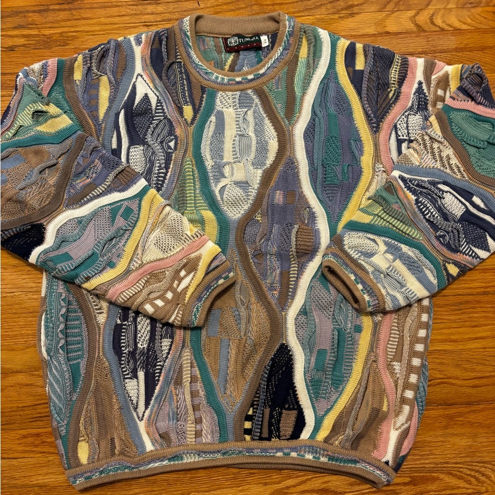 Vintage Tundra 3D Chunky Knit Coogi Style Multicolor Made In Canada Sweater M
